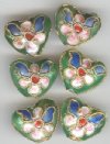 6 13mm Green Cloisonné Hearts
